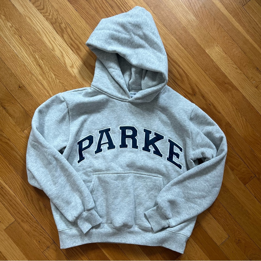 PARKE Varsity Hoodie Sweatshirt | Gray with Navy Logo | Size S/M - Picture 6 of 8